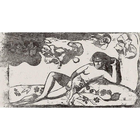 Te arii vahine opoi (Woman with Mangos Tired), from the Suite of Late Wood-Block Prints Gold Ornate Wood Framed Art Print with Double Matting by Gauguin, Paul