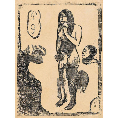 Eve, from the Suite of Late Wood-Block Prints White Modern Wood Framed Art Print by Gauguin, Paul