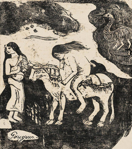 The Rape of Europa, from the Suite of Late Wood-Block Prints Black Ornate Wood Framed Art Print with Double Matting by Gauguin, Paul