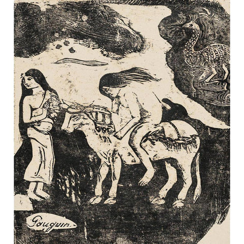 The Rape of Europa, from the Suite of Late Wood-Block Prints Gold Ornate Wood Framed Art Print with Double Matting by Gauguin, Paul