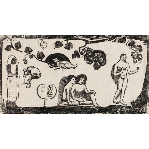 Women, Animals, and Foliage, from the Suite of Late Wood-Block Prints Gold Ornate Wood Framed Art Print with Double Matting by Gauguin, Paul