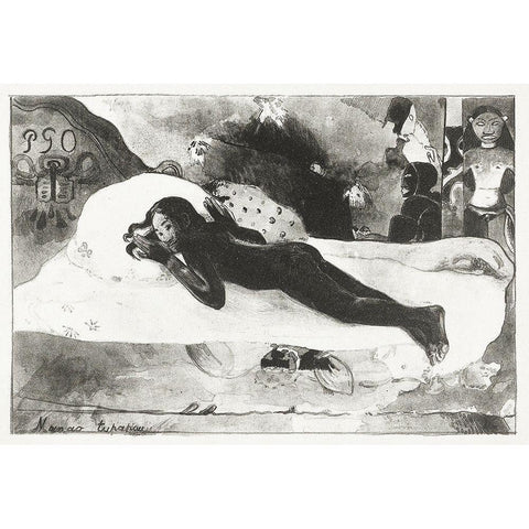 Lying Girl and Spirits of the Deceased White Modern Wood Framed Art Print by Gauguin, Paul