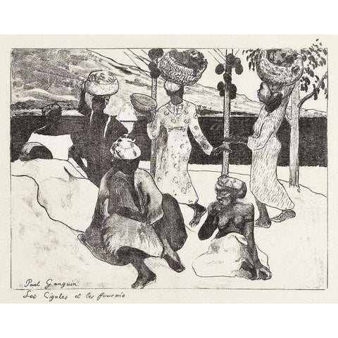 Seven Women on the Water in Martinique White Modern Wood Framed Art Print by Gauguin, Paul