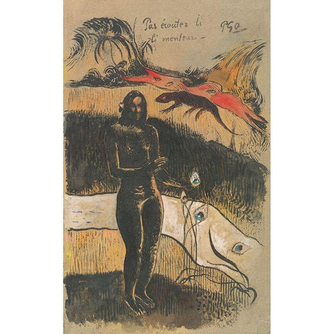 Delightful Land (Nave Nave Fenua) White Modern Wood Framed Art Print by Gauguin, Paul