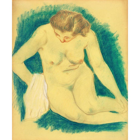 Seated Nude Seen from Above White Modern Wood Framed Art Print by Gauguin, Paul