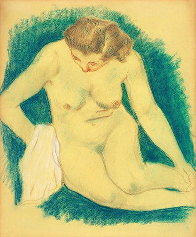 Seated Nude Seen from Above White Modern Wood Framed Art Print with Double Matting by Gauguin, Paul