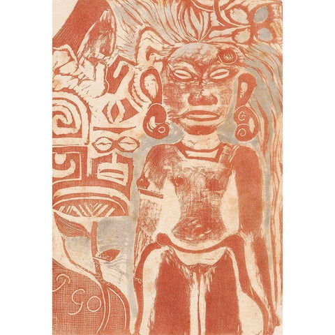 Tahitian Idol the Goddess Hina Black Modern Wood Framed Art Print with Double Matting by Gauguin, Paul