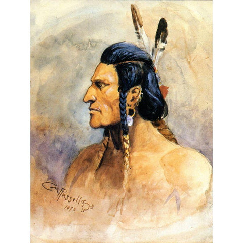 Indian Brave White Modern Wood Framed Art Print by Russell, Charles Marion