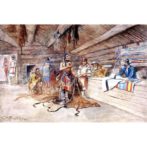 Joe Kipps Trading Post Gold Ornate Wood Framed Art Print with Double Matting by Russell, Charles Marion