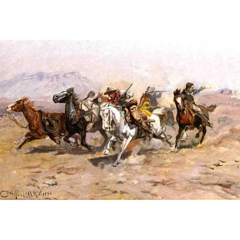 Outnumbered White Modern Wood Framed Art Print by Russell, Charles Marion