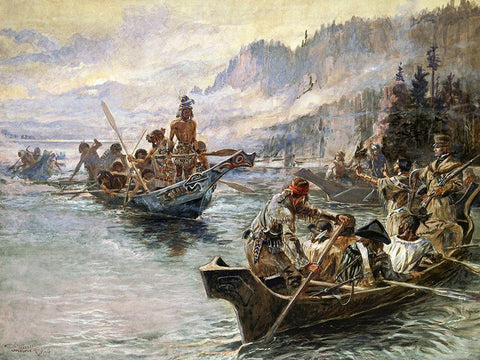 Lewis and clark expedition Black Ornate Wood Framed Art Print with Double Matting by Russell, Charles Marion