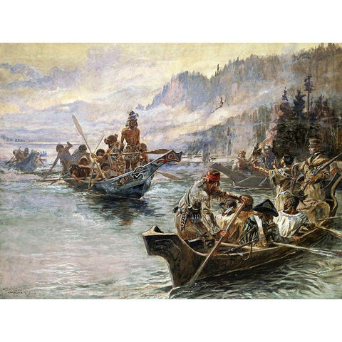 Lewis and clark expedition Black Modern Wood Framed Art Print by Russell, Charles Marion