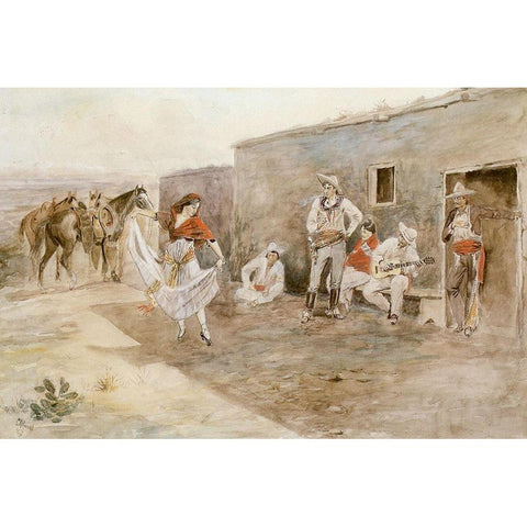 Casa Alegre Gold Ornate Wood Framed Art Print with Double Matting by Russell, Charles Marion