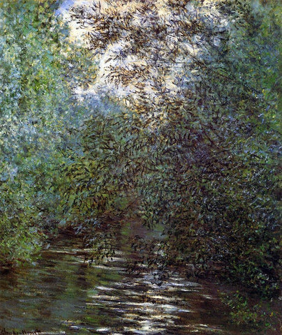 Le Fleuve Aux Saules White Modern Wood Framed Art Print with Double Matting by Monet, Claude