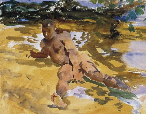 Figure on a beach, Florida White Modern Wood Framed Art Print with Double Matting by Sargent, John Singer