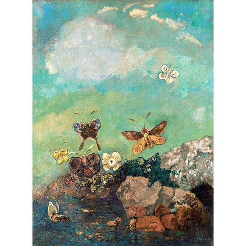 Butterflies White Modern Wood Framed Art Print by Redon, Odilon