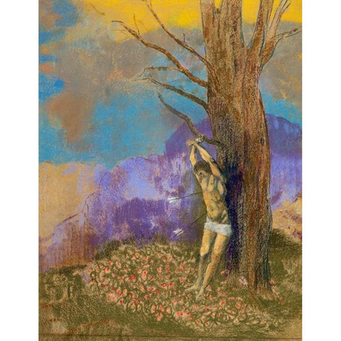 Saint Sebastien Black Modern Wood Framed Art Print with Double Matting by Redon, Odilon