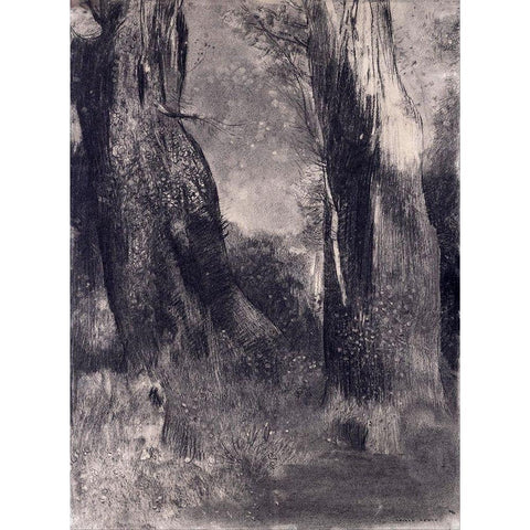 The Trees Gold Ornate Wood Framed Art Print with Double Matting by Redon, Odilon