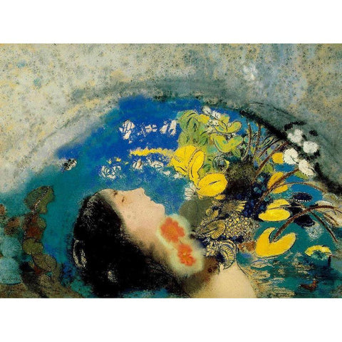 Ophelia, 1900â€“1905 Black Modern Wood Framed Art Print with Double Matting by Redon, Odilon