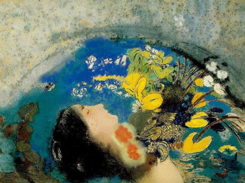 Ophelia, 1900â€“1905 White Modern Wood Framed Art Print with Double Matting by Redon, Odilon