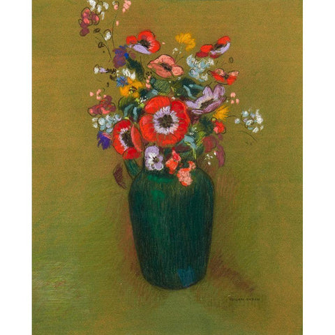 Vase of Flowers, ca. 1900â€“1910 Gold Ornate Wood Framed Art Print with Double Matting by Redon, Odilon