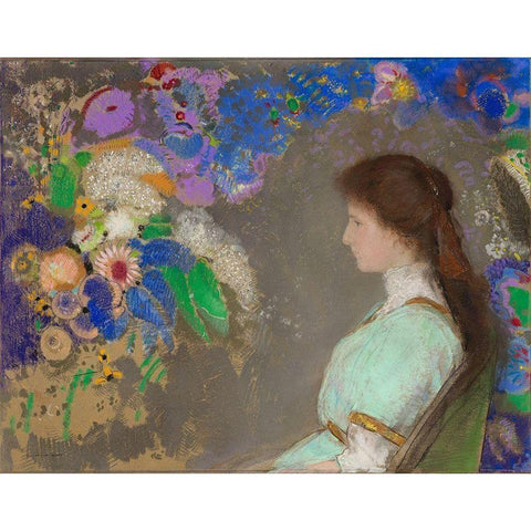 Portrait of Violette Heymann, 1910 Gold Ornate Wood Framed Art Print with Double Matting by Redon, Odilon