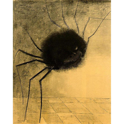 The Smiling Spider Gold Ornate Wood Framed Art Print with Double Matting by Redon, Odilon