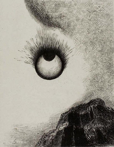 Everywhere eyeballs are aflame Black Ornate Wood Framed Art Print with Double Matting by Redon, Odilon