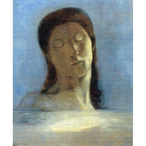 Closed Eyes White Modern Wood Framed Art Print by Redon, Odilon