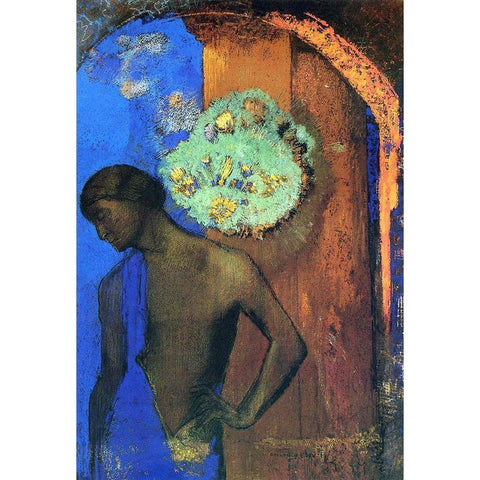 Saint John (The blue tunic) Gold Ornate Wood Framed Art Print with Double Matting by Redon, Odilon