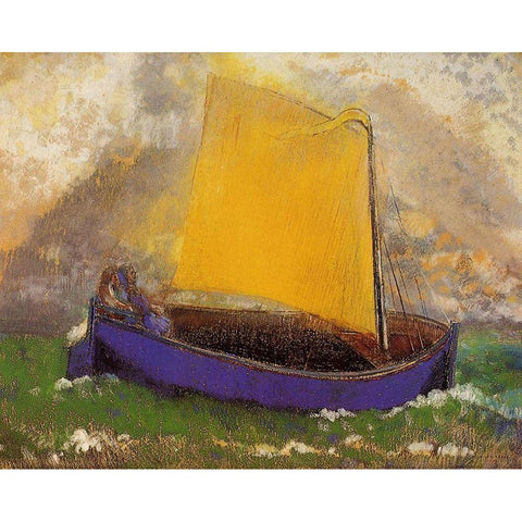 The Mysterious Boat Gold Ornate Wood Framed Art Print with Double Matting by Redon, Odilon