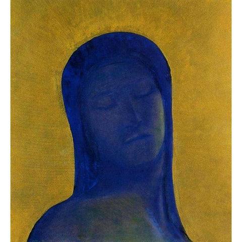 Closed Eyes Blue Gold Ornate Wood Framed Art Print with Double Matting by Redon, Odilon