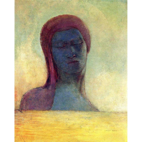 Closed Eyes Gold Ornate Wood Framed Art Print with Double Matting by Redon, Odilon