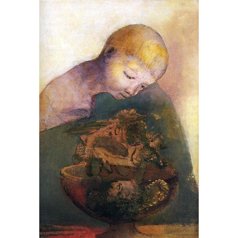 Cup of cognition (The Childrens Cup) White Modern Wood Framed Art Print by Redon, Odilon