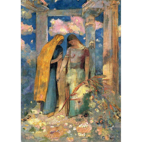 Mystical Conversation Gold Ornate Wood Framed Art Print with Double Matting by Redon, Odilon