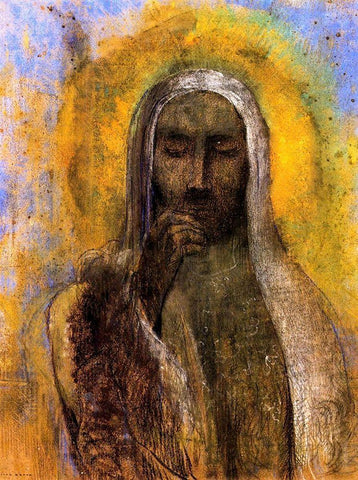 Christ in Silence White Modern Wood Framed Art Print with Double Matting by Redon, Odilon