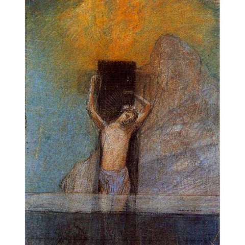 Christ on the Cross Black Modern Wood Framed Art Print with Double Matting by Redon, Odilon