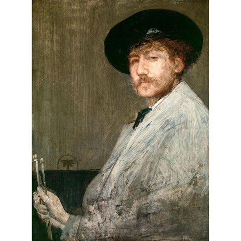 Self Portrait Gold Ornate Wood Framed Art Print with Double Matting by Whistler, James McNeill