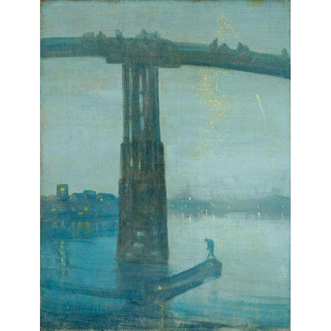 Nocturne, Blue and Gold - Old Battersea Bridge Gold Ornate Wood Framed Art Print with Double Matting by Whistler, James McNeill