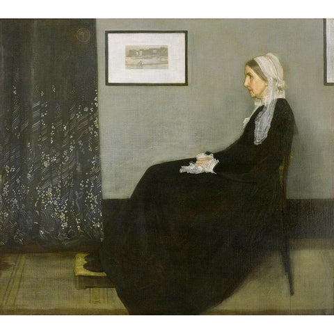 Whistlers Mother Black Modern Wood Framed Art Print with Double Matting by Whistler, James McNeill