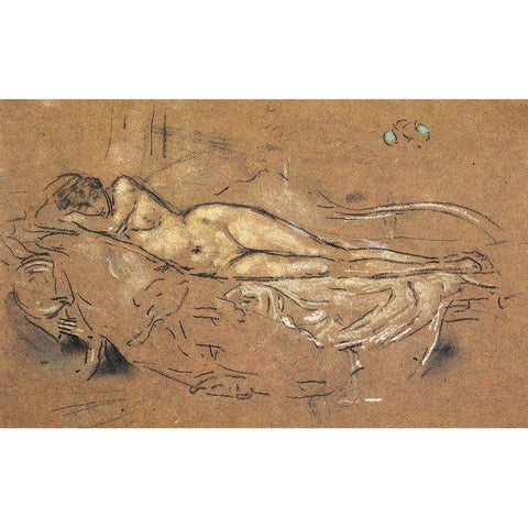 Reclining Nude 1900 Black Modern Wood Framed Art Print with Double Matting by Whistler, James McNeill