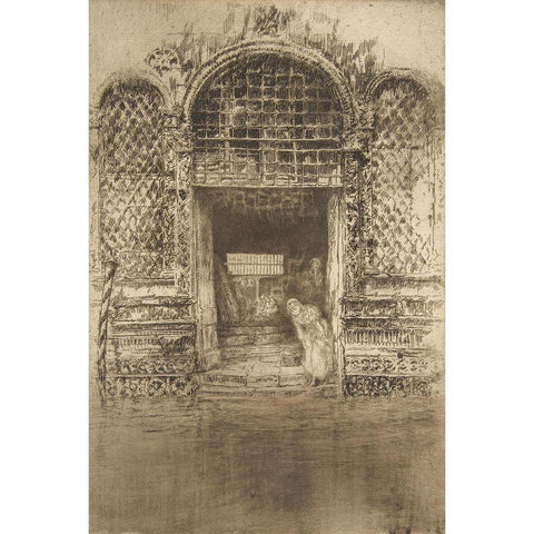 The Doorway, etching and drypoint White Modern Wood Framed Art Print by Whistler, James McNeill