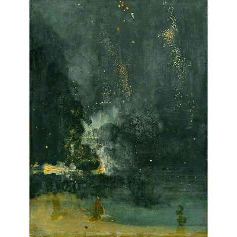 Nocturne in Black and Gold, The Falling Rocket Gold Ornate Wood Framed Art Print with Double Matting by Whistler, James McNeill