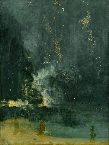 Nocturne in Black and Gold, The Falling Rocket White Modern Wood Framed Art Print with Double Matting by Whistler, James McNeill