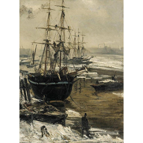 The Thames in Ice, 1860 Gold Ornate Wood Framed Art Print with Double Matting by Whistler, James McNeill