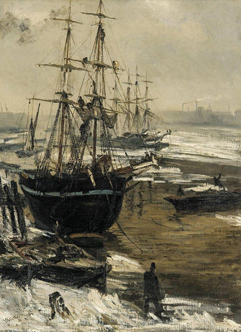 The Thames in Ice, 1860 Black Ornate Wood Framed Art Print with Double Matting by Whistler, James McNeill