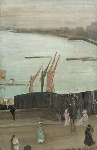 Variations in Pink and Grey, Chelsea Black Ornate Wood Framed Art Print with Double Matting by Whistler, James McNeill