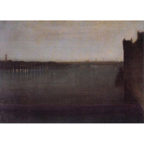 Nocturne in Gray and Gold, Westminster Bridge White Modern Wood Framed Art Print by Whistler, James McNeill