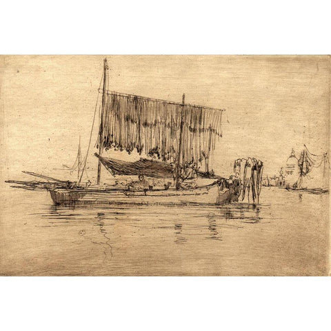 Fishing Boat Gold Ornate Wood Framed Art Print with Double Matting by Whistler, James McNeill