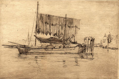 Fishing Boat White Modern Wood Framed Art Print with Double Matting by Whistler, James McNeill